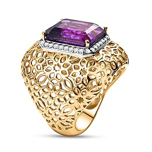 D'Joy Passport to Turkey African Amethyst and White Zircon 6.25 ctw Filigree Work Ring in 18K Vermeil Yellow Gold Over Sterling Silver (Size 6.0)