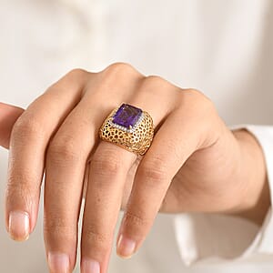 D'Joy Passport to Turkey African Amethyst and White Zircon 6.25 ctw Filigree Work Ring in 18K Vermeil Yellow Gold Over Sterling Silver (Size 7.0)