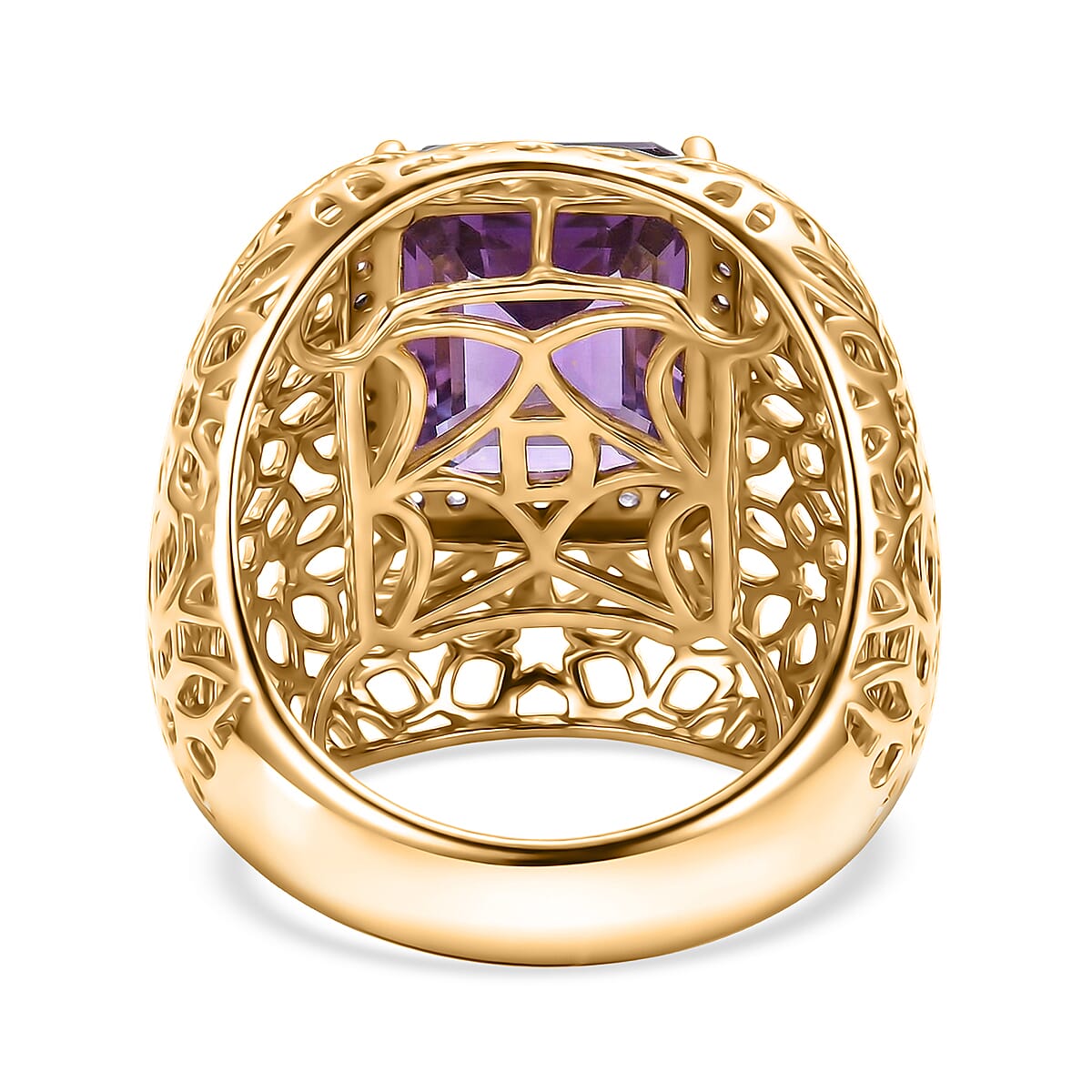 D'Joy Passport to Turkey African Amethyst and White Zircon 6.25 ctw Filigree Work Ring in 18K Vermeil Yellow Gold Over Sterling Silver (Size 7.0) image number 4