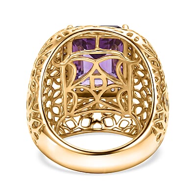 D'Joy Passport to Turkey African Amethyst and White Zircon 6.25 ctw Filigree Work Ring in 18K Vermeil Yellow Gold Over Sterling Silver (Size 7.0)