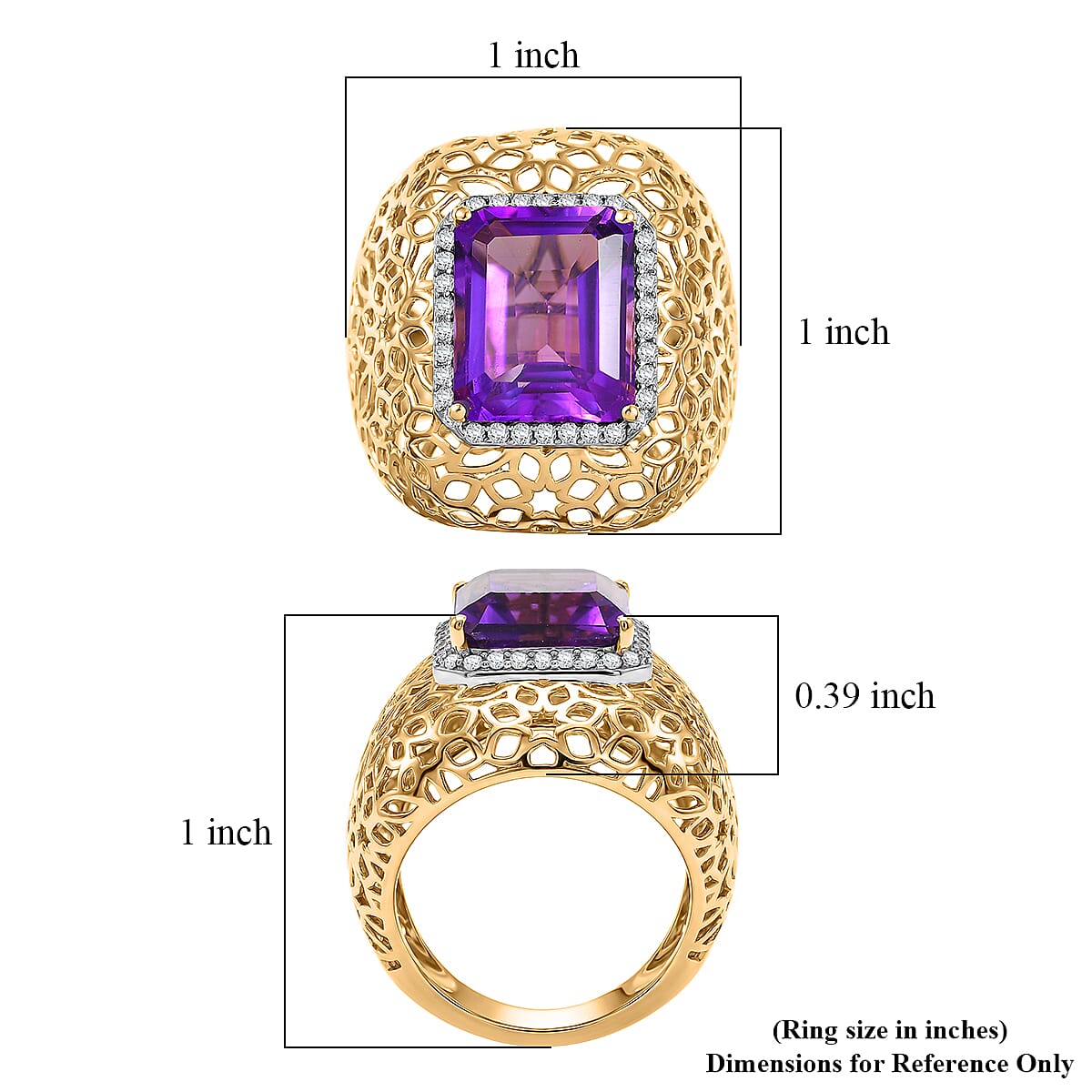 D'Joy Passport to Turkey African Amethyst and White Zircon 6.25 ctw Filigree Work Ring in 18K Vermeil Yellow Gold Over Sterling Silver (Size 7.0) image number 5