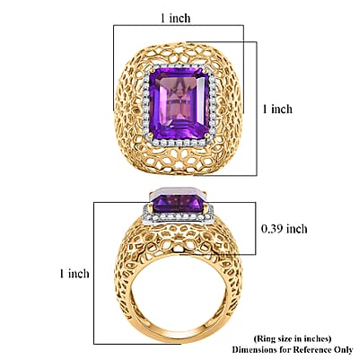 D'Joy Passport to Turkey African Amethyst and White Zircon 6.25 ctw Filigree Work Ring in 18K Vermeil Yellow Gold Over Sterling Silver (Size 7.0)