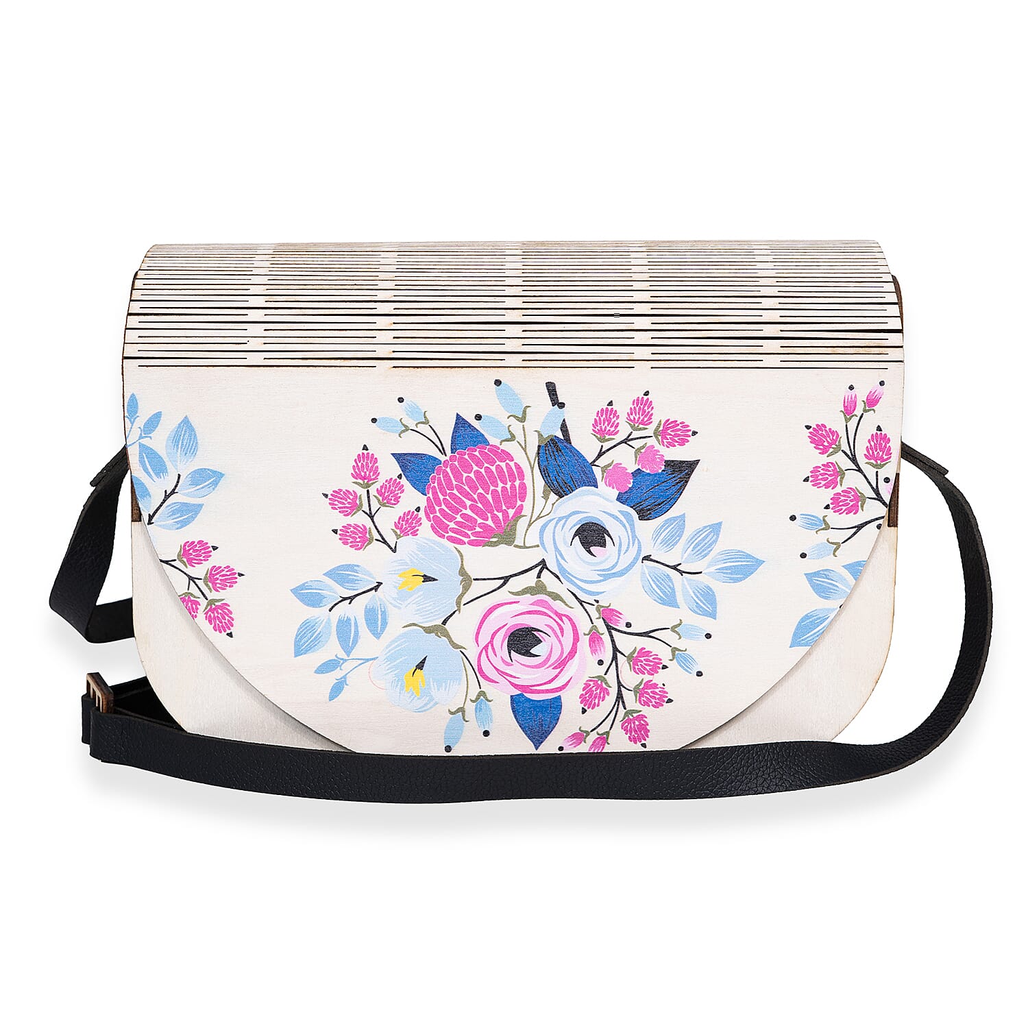Passage Multi Color Floral Print Wood Round Shoulder Bag
