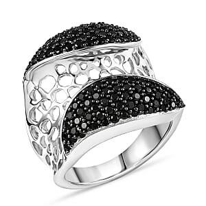 D'Joy Passport to Turkey Thai Black Spinel 1.20 ctw Ring in Rhodium Over Sterling Silver (Size 6.0)