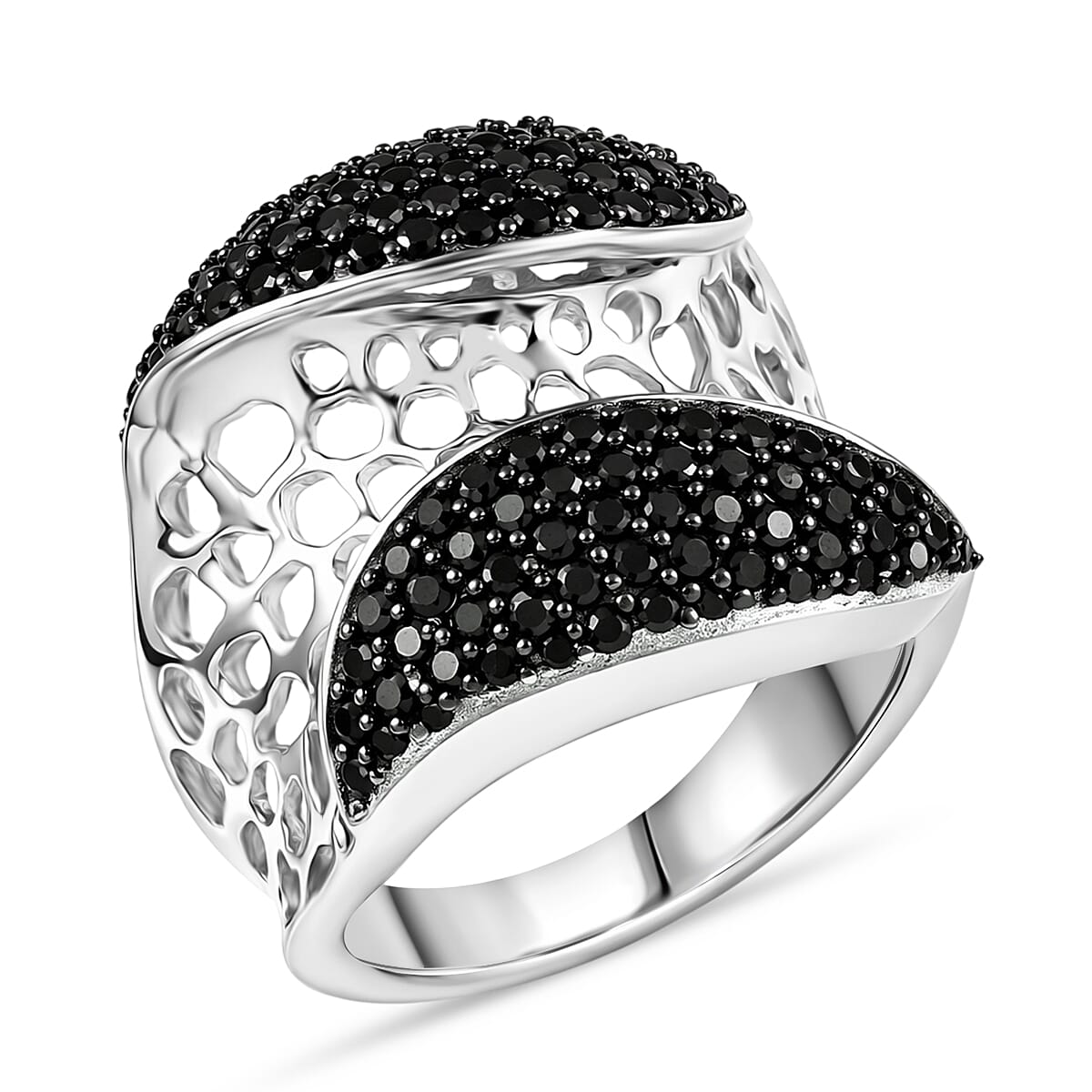 D'Joy Passport to Turkey Thai Black Spinel Ring in Rhodium Over Sterling Silver (Size 10.0) 1.20 ctw