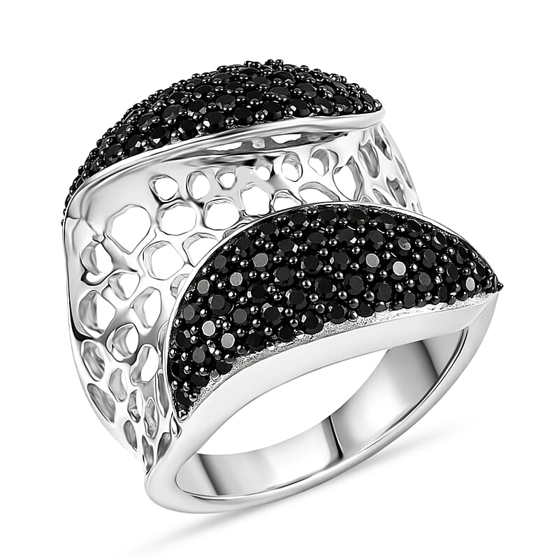 D'Joy Passport to Turkey Thai Black Spinel 1.20 ctw Ring in Rhodium Over Sterling Silver (Size 7.0)