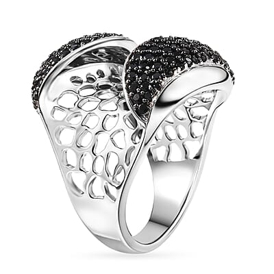 D'Joy Passport to Turkey Thai Black Spinel 1.20 ctw Ring in Rhodium Over Sterling Silver (Size 7.0)