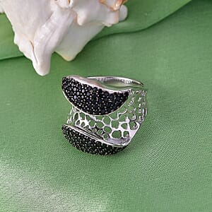 D'Joy Passport to Turkey Thai Black Spinel 1.20 ctw Ring in Rhodium Over Sterling Silver (Size 9) 1.