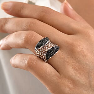 D'Joy Passport to Turkey Thai Black Spinel 1.20 ctw Ring in Rhodium Over Sterling Silver (Size 9) 1.