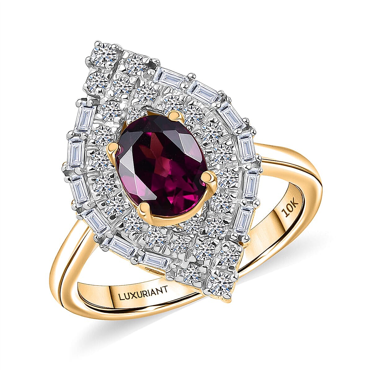 Certified & Appraised AAA Radiant Ember Garnet and Luxuriant Diamond G-H SI 2.06 ctw Ring in 10K Yellow Gold image number 0