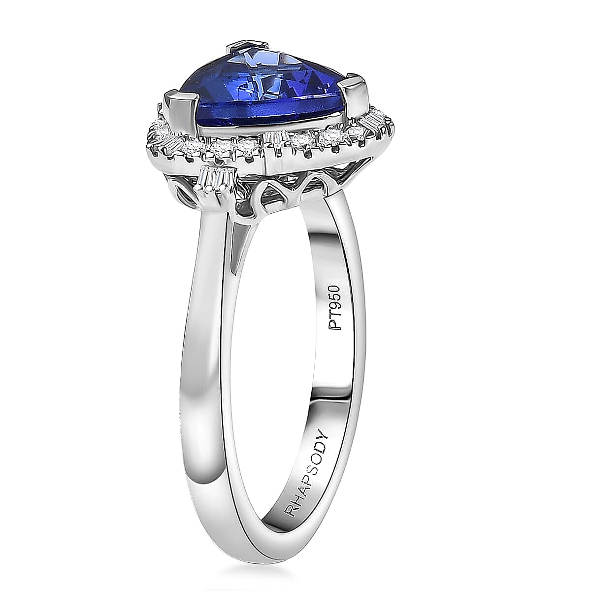 Doorbuster Certified & Appraised Rhapsody AAAA Tanzanite and Diamond E-F VS 3.04 ctw Ring in 950 Platinum (Size 6.5) 6.40 Grams image number 3