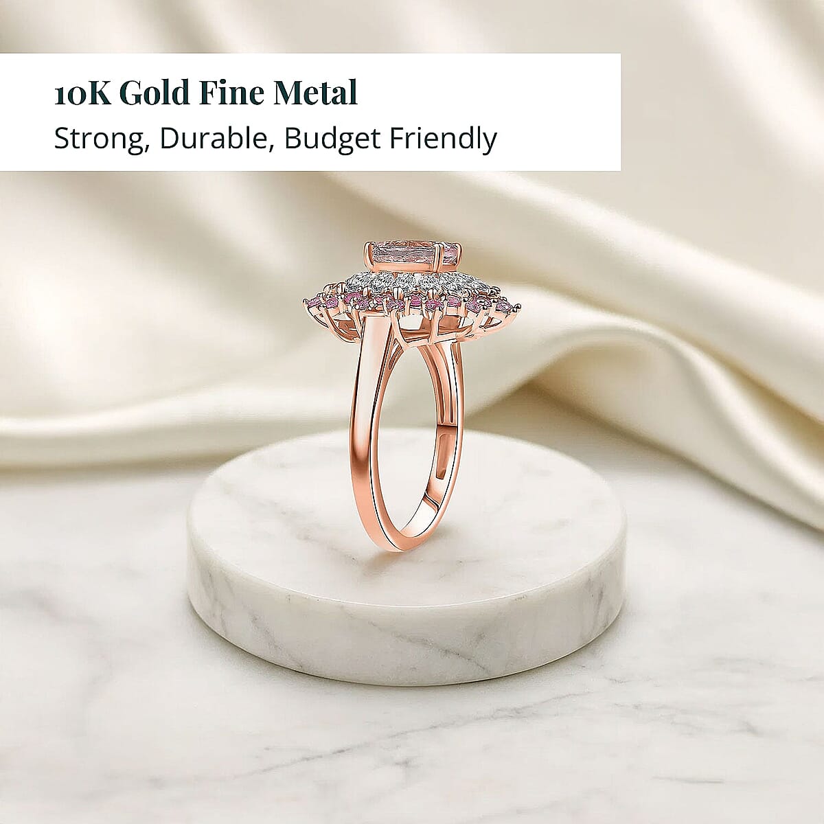 Certified AAA Marropino Morganite, Lab Grown Diamond Ring in 10K Rose Gold 3.87 ctw (Size 11.5) image number 2