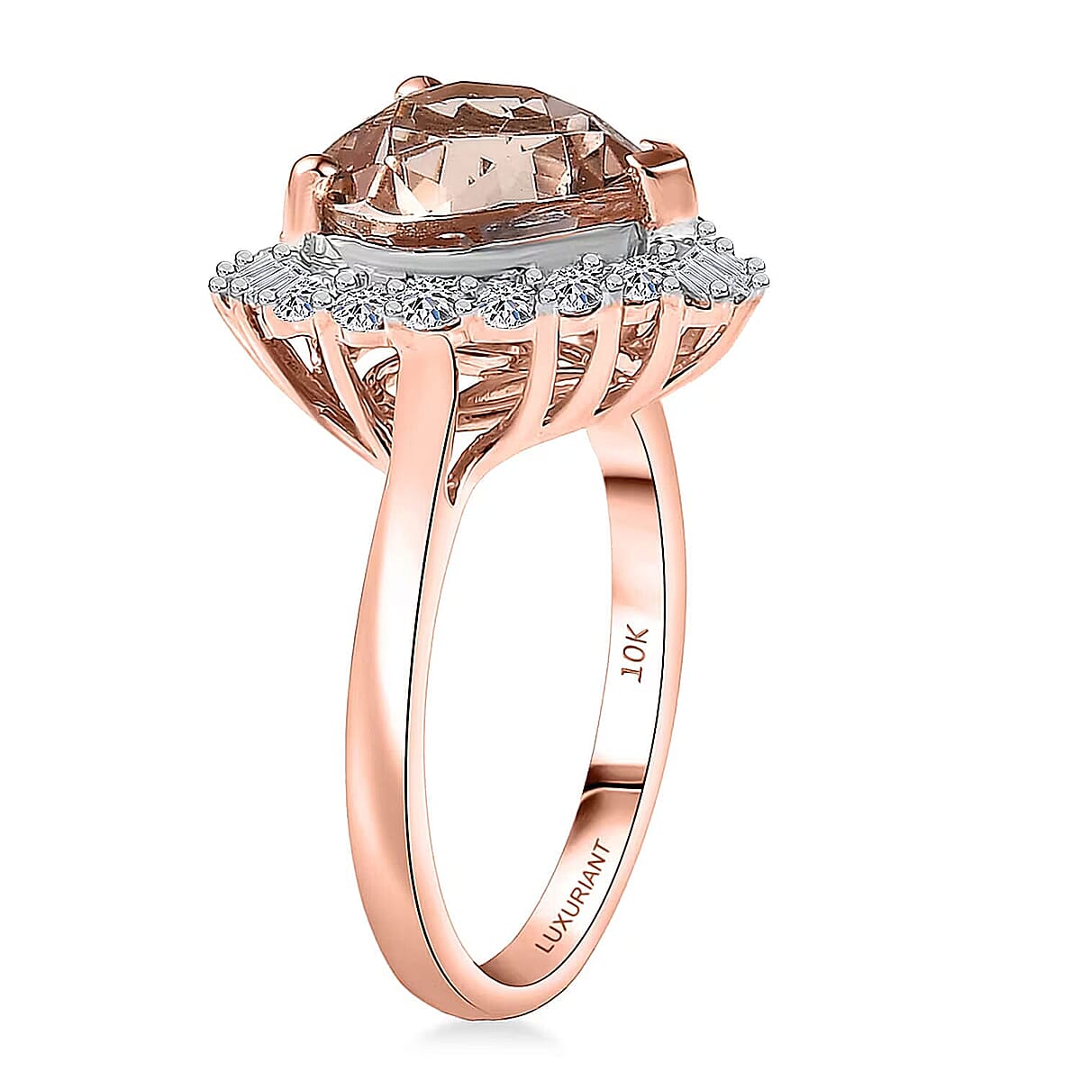 Certified AAA Marropino Morganite, Lab Grown Diamond Ring in 10K Rose Gold 3.87 ctw (Size 11.5) image number 6