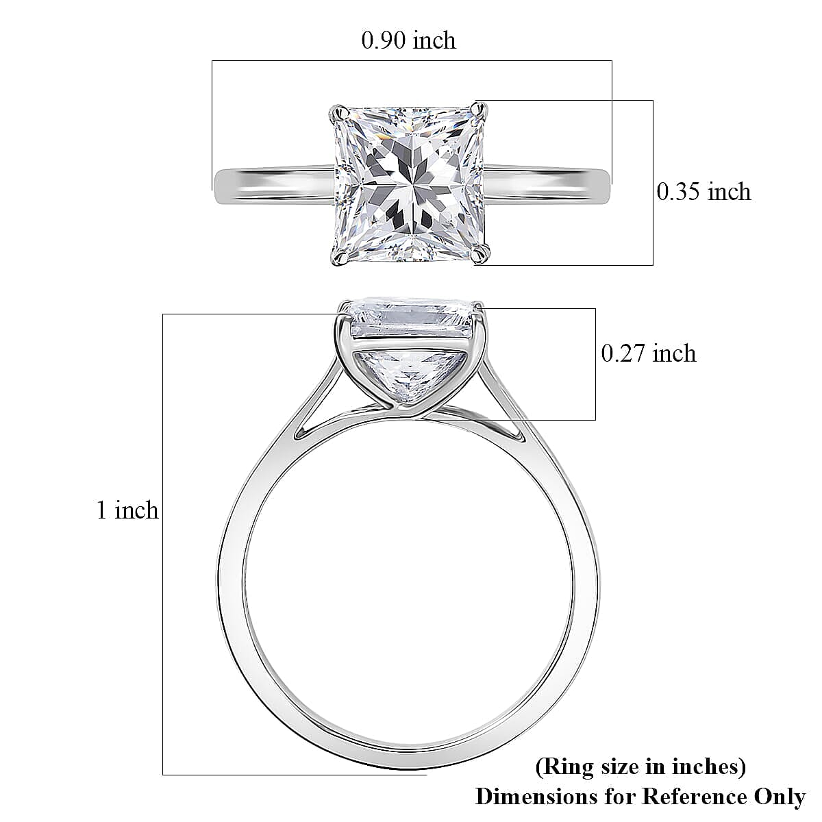 Luxuriant Princess Cut Lab Grown Diamond Solitaire Ring in 950 Palladium 3.00 ctw (Size 9.5) image number 5