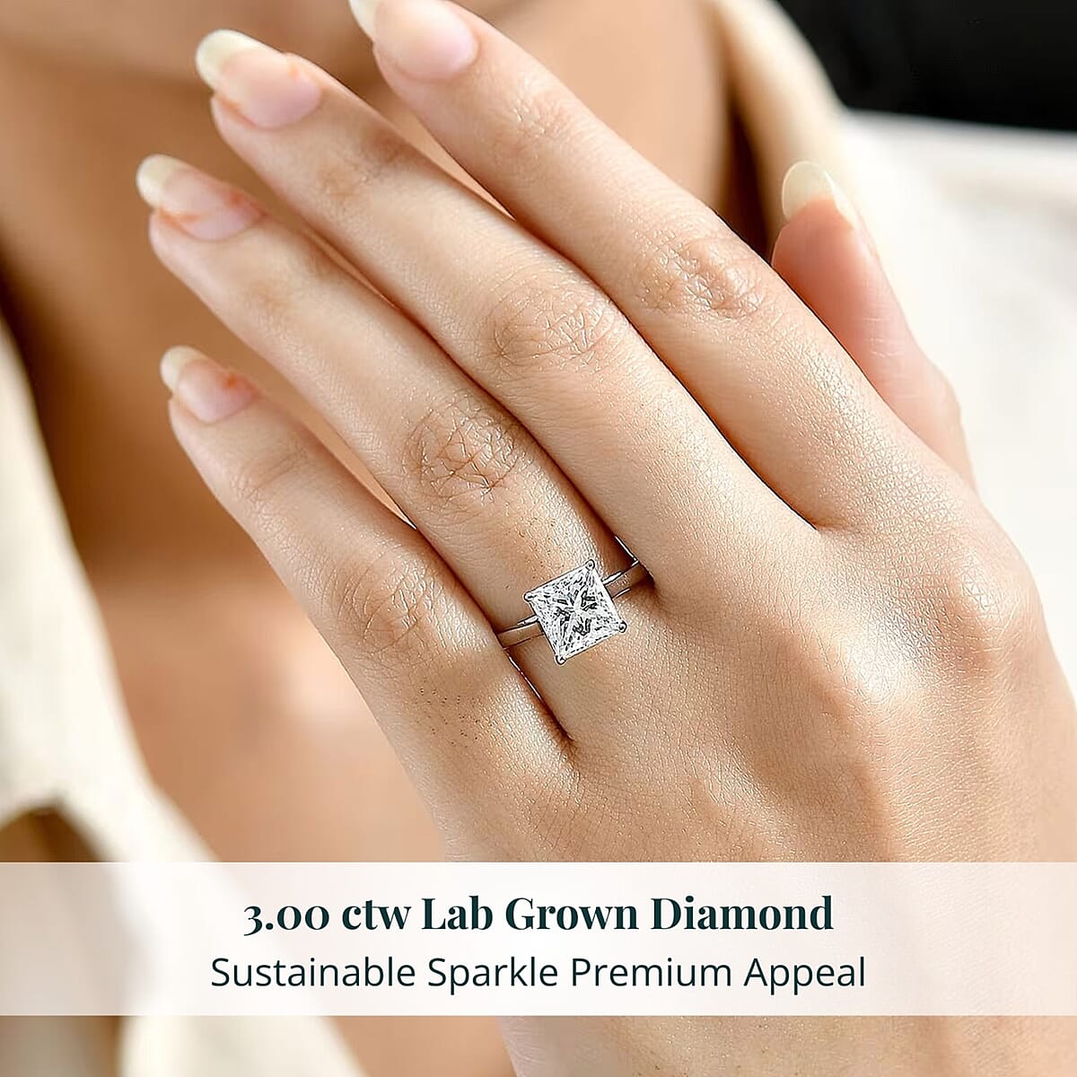 Luxuriant Princess Cut Lab Grown Diamond Solitaire Ring in 950 Palladium 3.00 ctw (Size 11.0) image number 1