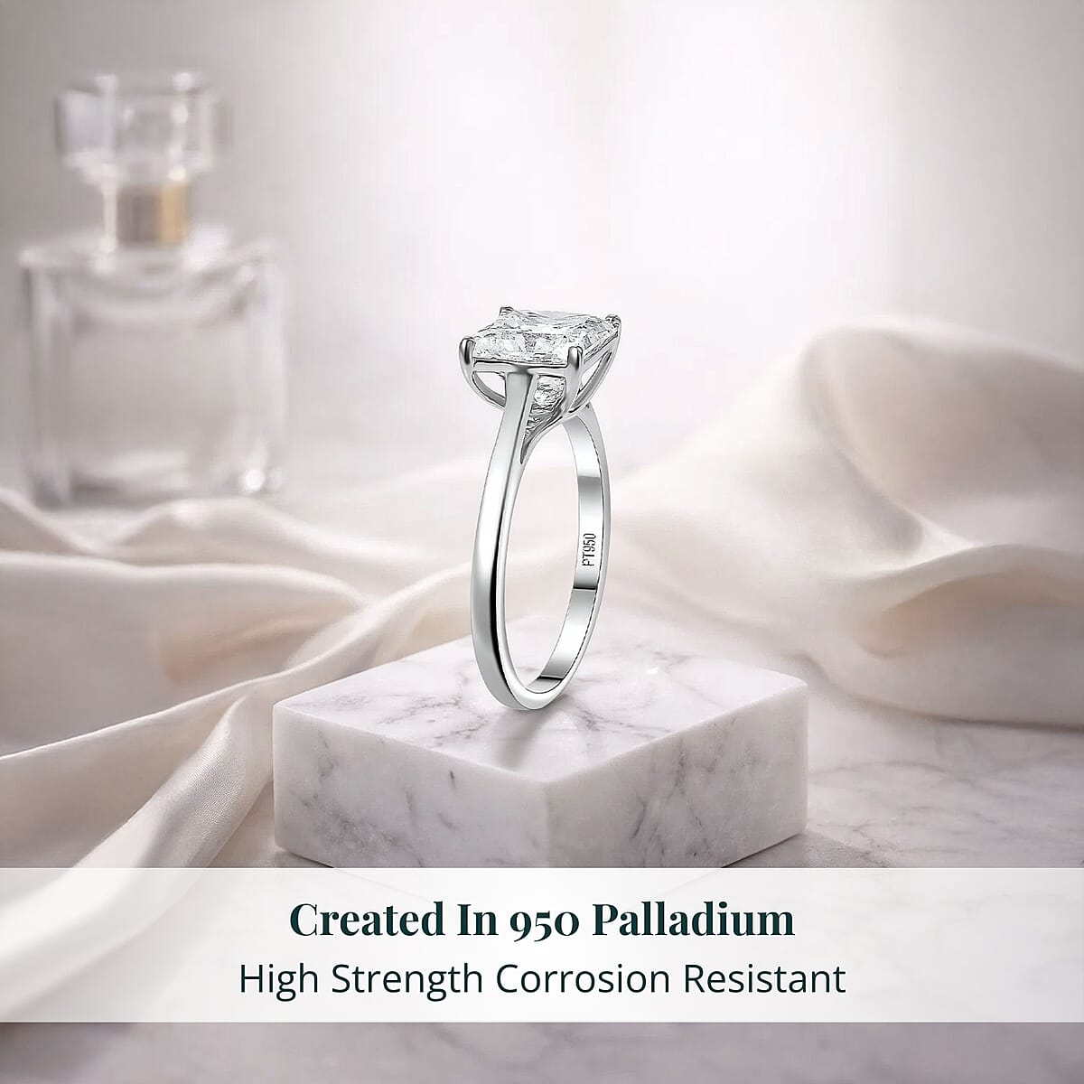 Luxuriant Princess Cut Lab Grown Diamond Solitaire Ring in 950 Palladium 3.00 ctw (Size 11.0) image number 2