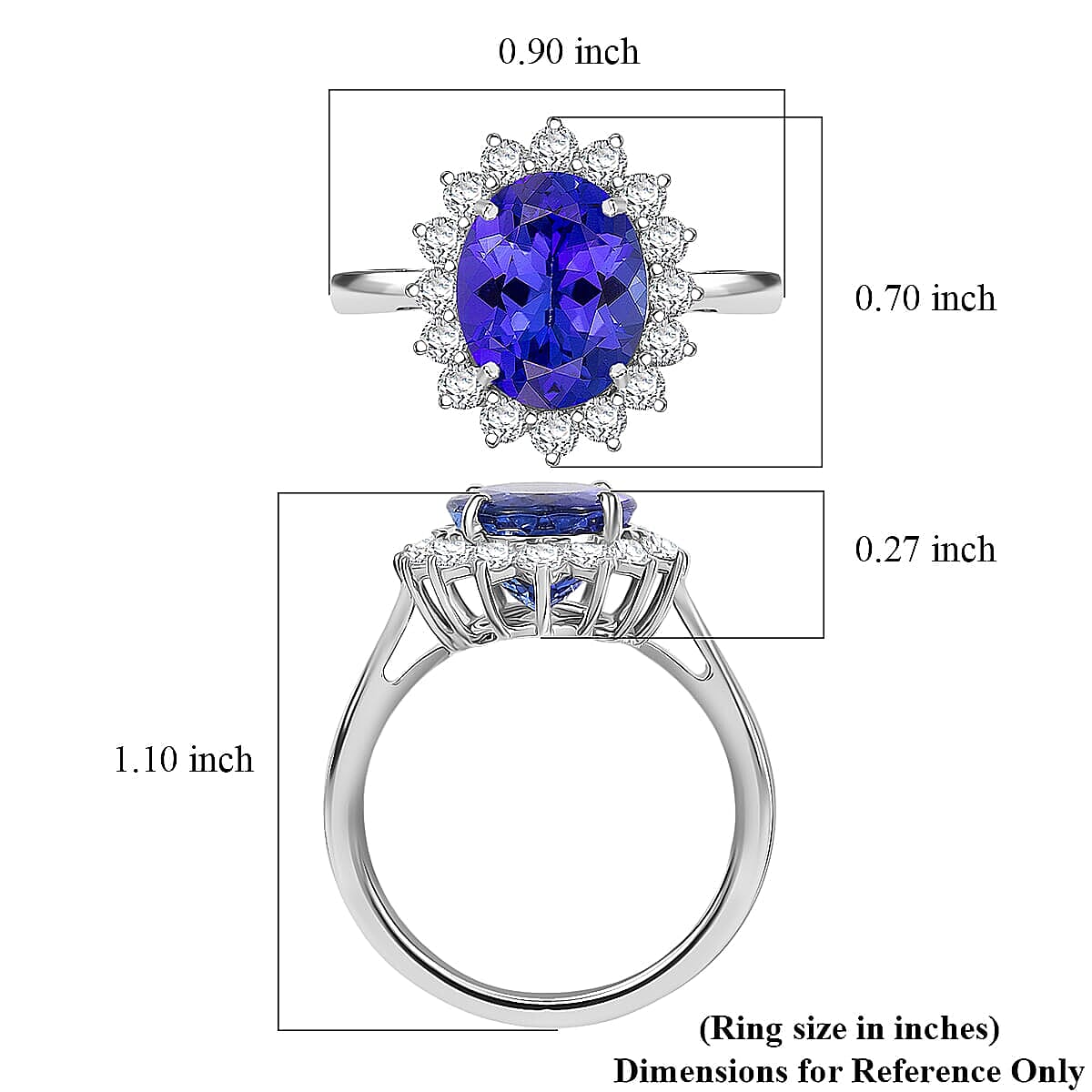 AAAA Tanzanite, Diamond Floral Ring in 950 Palladium 4.50 ctw (Size 5.5) image number 5