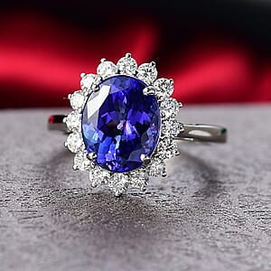 AAAA Tanzanite, Diamond Floral Ring in 950 Palladium 4.50 ctw (Size 8.5)
