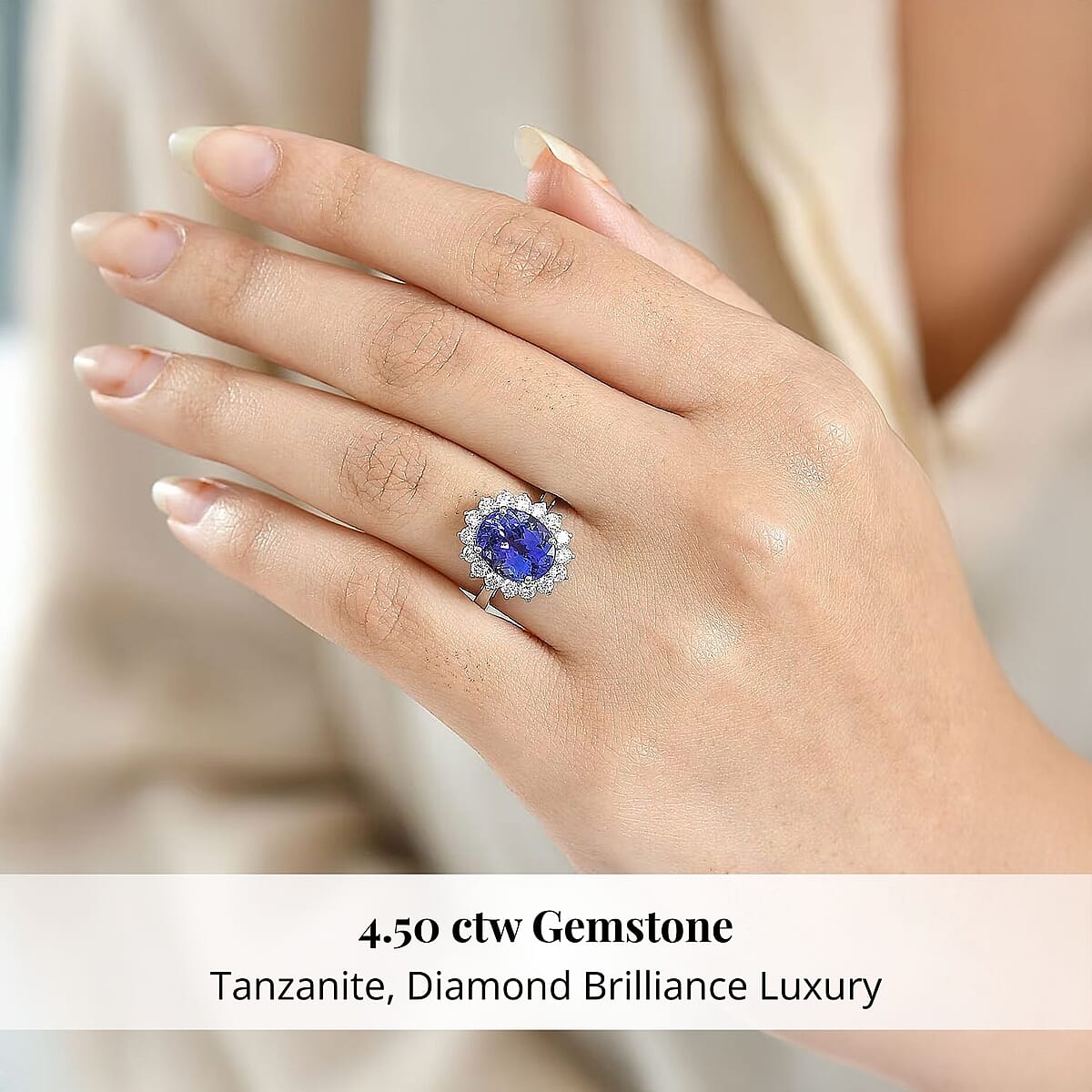 AAAA Tanzanite, Diamond Floral Ring in 950 Palladium 4.50 ctw (Size 9.5) image number 1