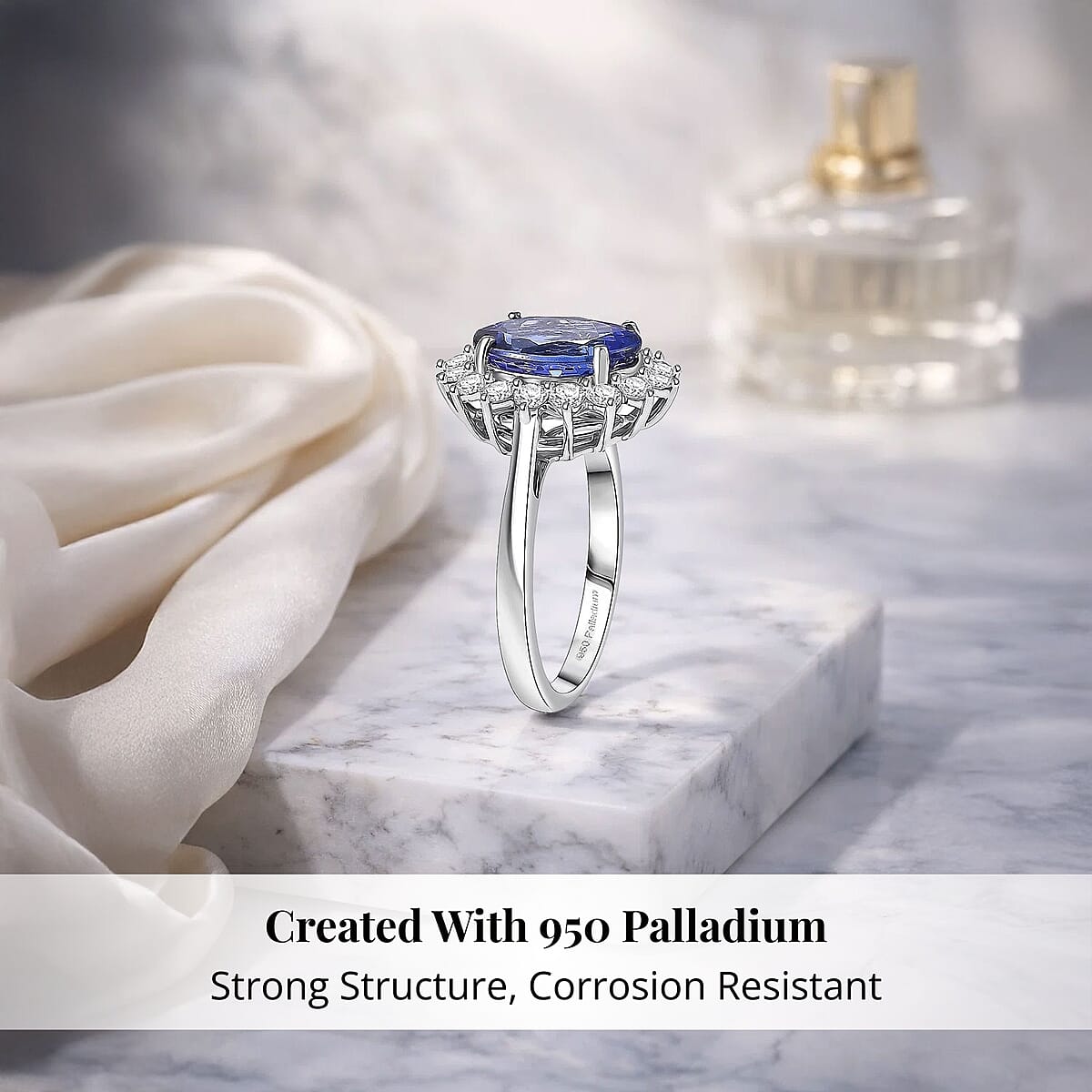 AAAA Tanzanite, Diamond Floral Ring in 950 Palladium 4.50 ctw (Size 9.5) image number 2