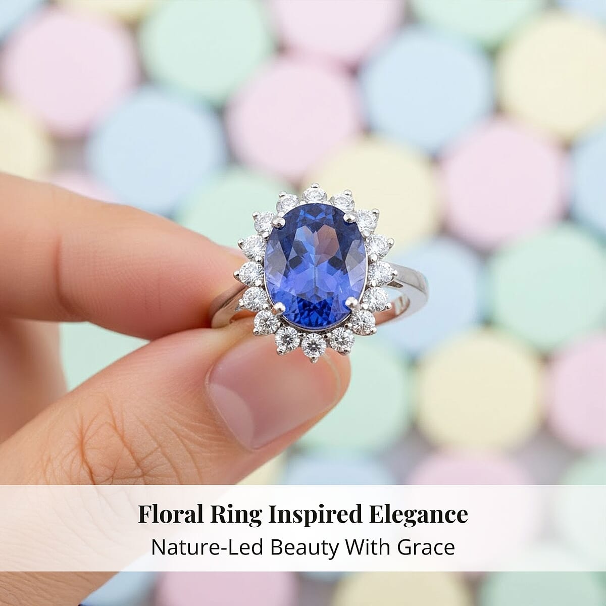 AAAA Tanzanite, Diamond Floral Ring in 950 Palladium 4.50 ctw (Size 9.5) image number 4