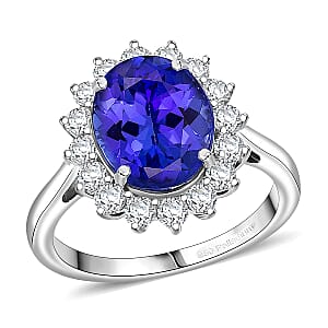 AAAA Tanzanite, Diamond Floral Ring in 950 Palladium 4.50 ctw (Size 10.0)