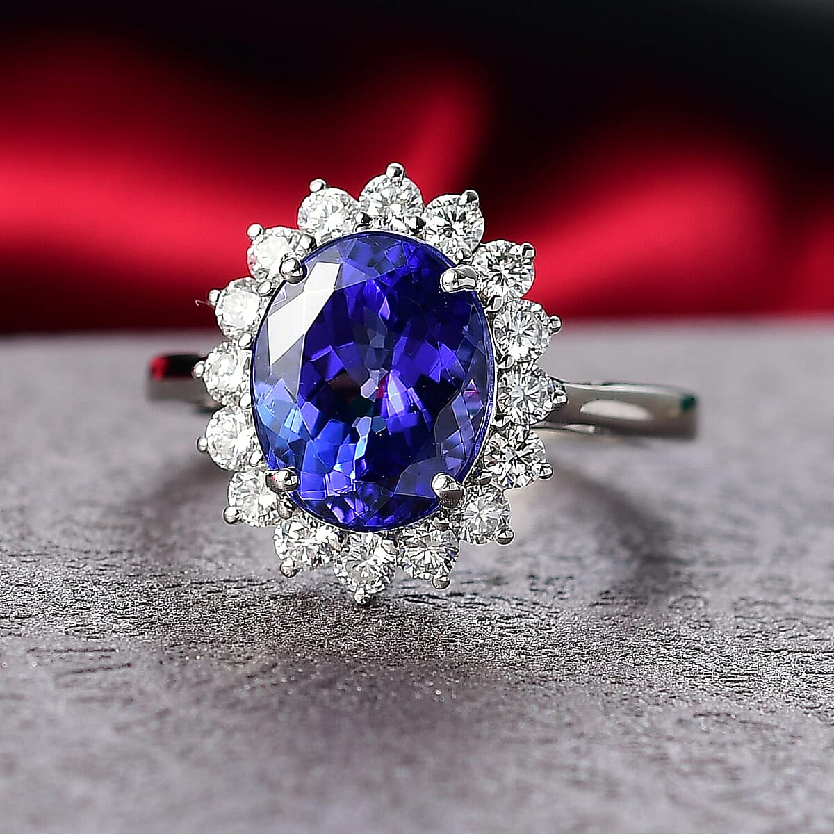 AAAA Tanzanite, Diamond Floral Ring in 950 Palladium 4.50 ctw (Size 10.5) image number 1