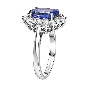 AAAA Tanzanite, Diamond Floral Ring in 950 Palladium 4.50 ctw (Size 10.5)