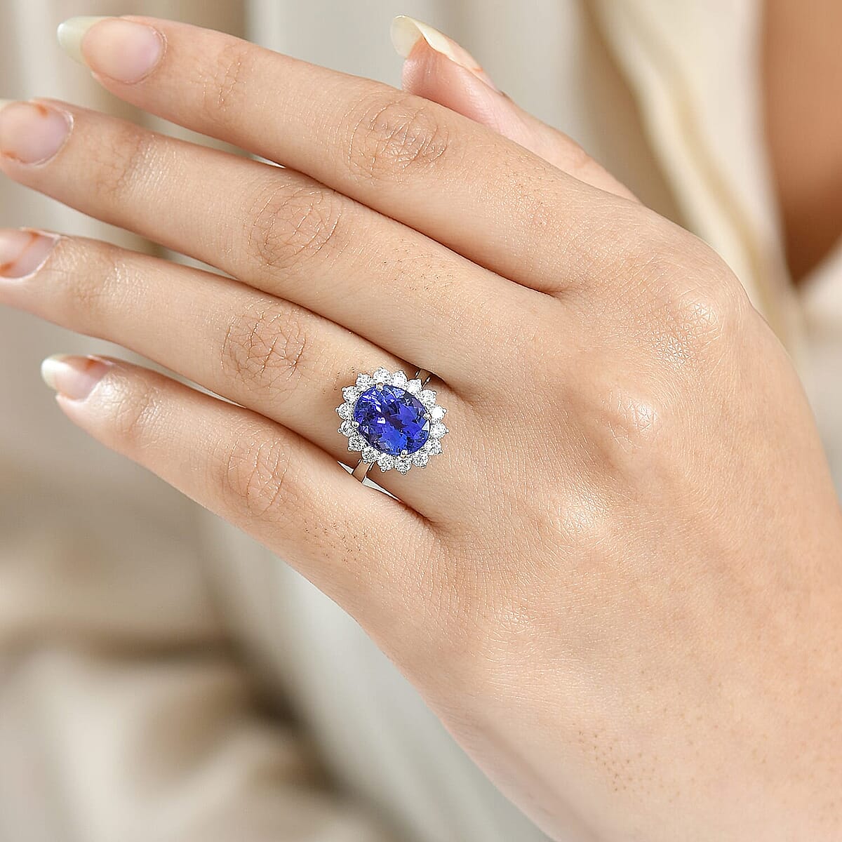 AAAA Tanzanite, Diamond Floral Ring in 950 Palladium 4.50 ctw (Size 11.0) image number 2