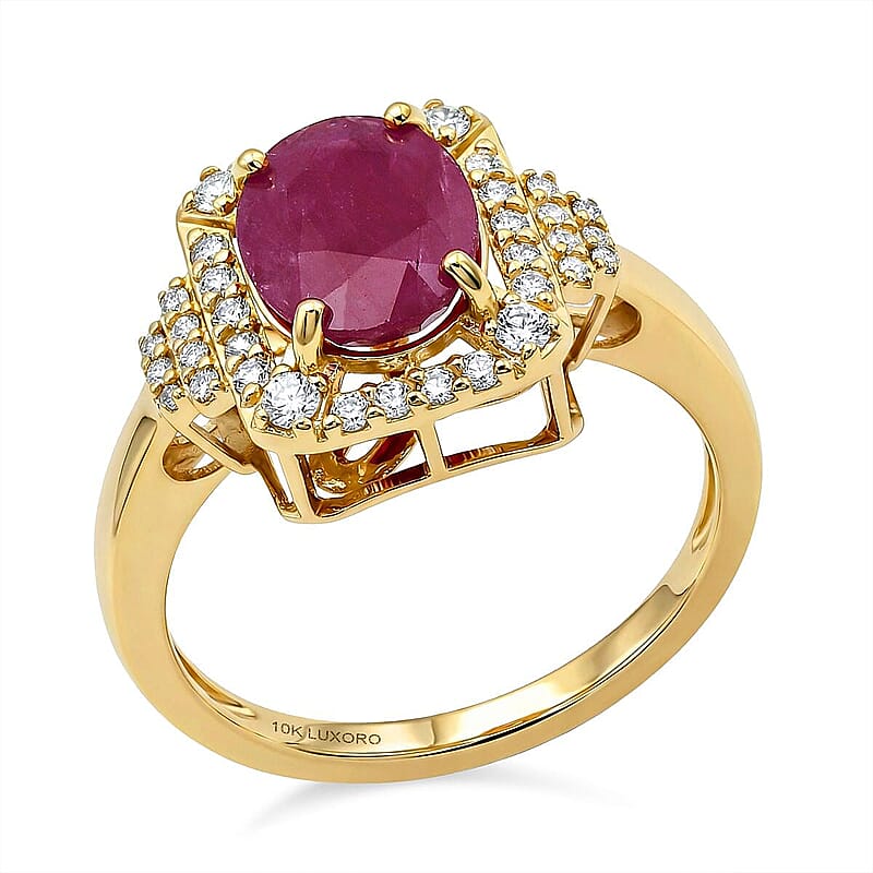 Luxoro AAA Mozambique Ruby, Diamond Ring in 10K Yellow Gold 3.35 ctw (Size 5.0)