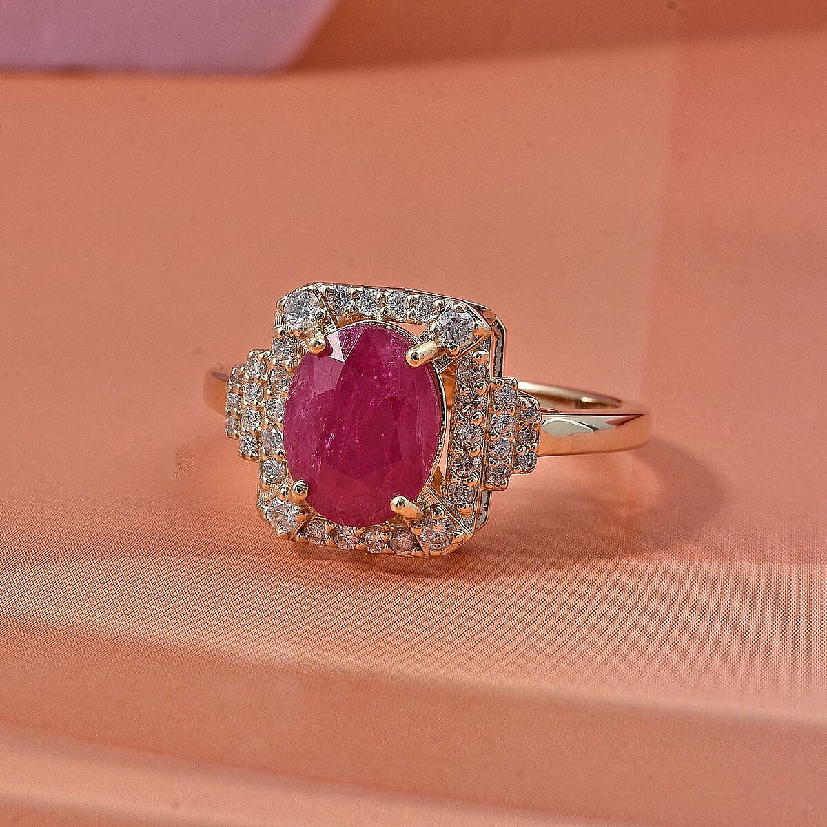 Luxoro AAA Mozambique Ruby, Diamond Ring in 10K Yellow Gold 3.35 ctw (Size 10.5) image number 1