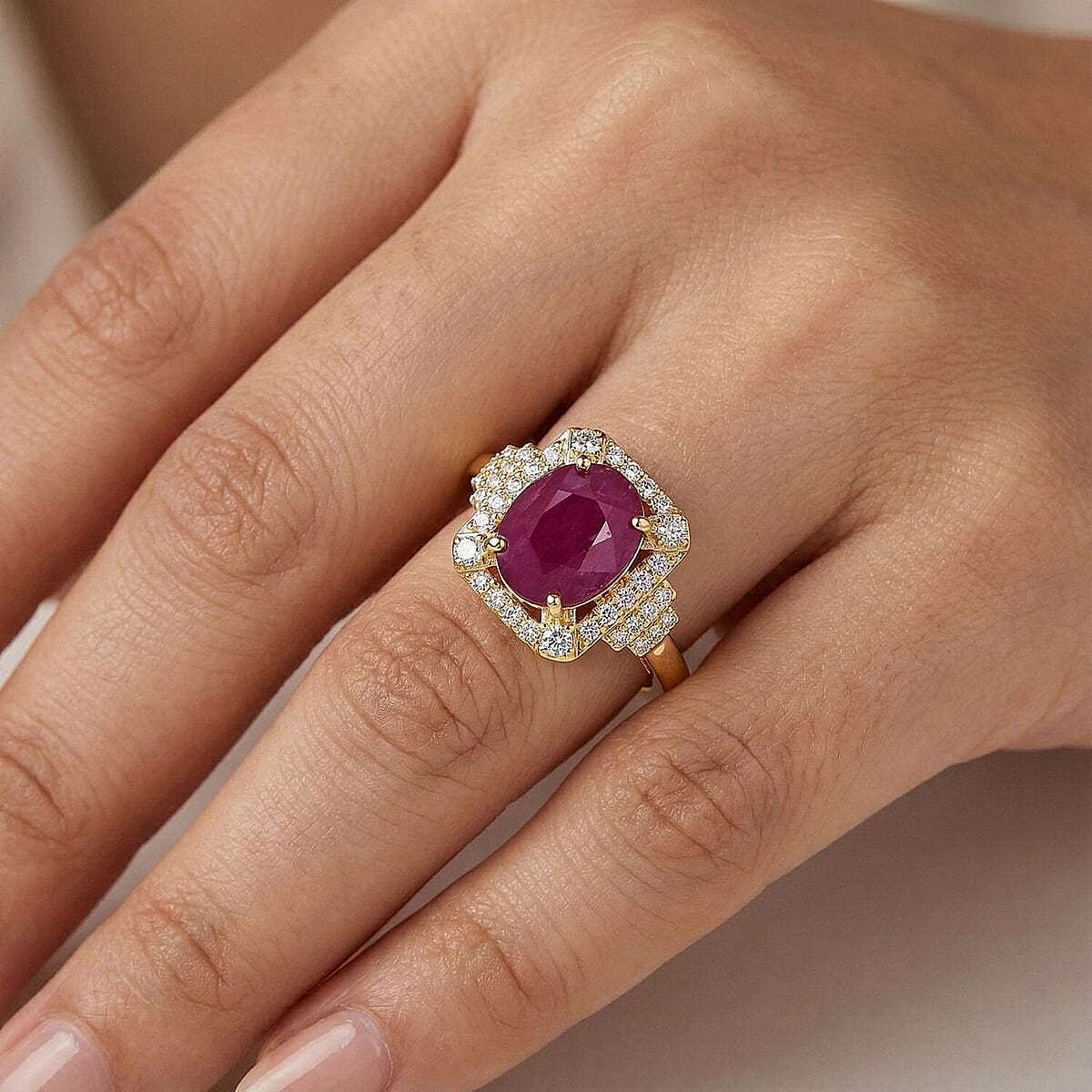 Luxoro AAA Mozambique Ruby, Diamond Ring in 10K Yellow Gold 3.35 ctw (Size 10.5) image number 2