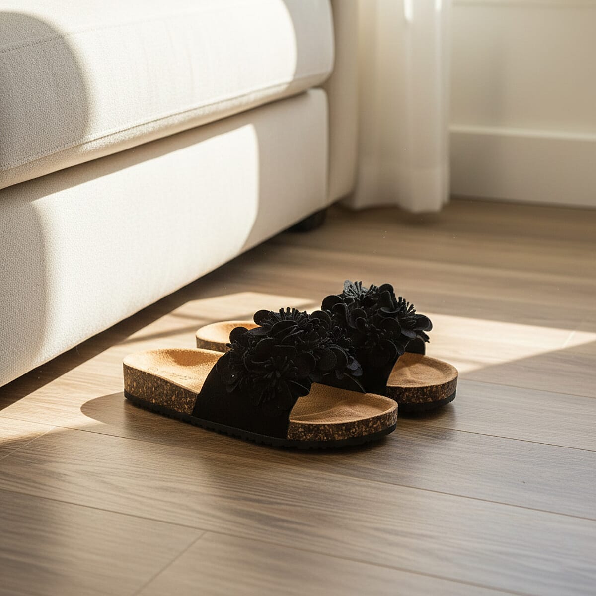 ELIZABETH & NICOLE Black Floral Sandals (Size 6) image number 1