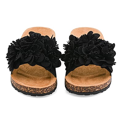ELIZABETH & NICOLE Black Floral Sandals (Size 6)