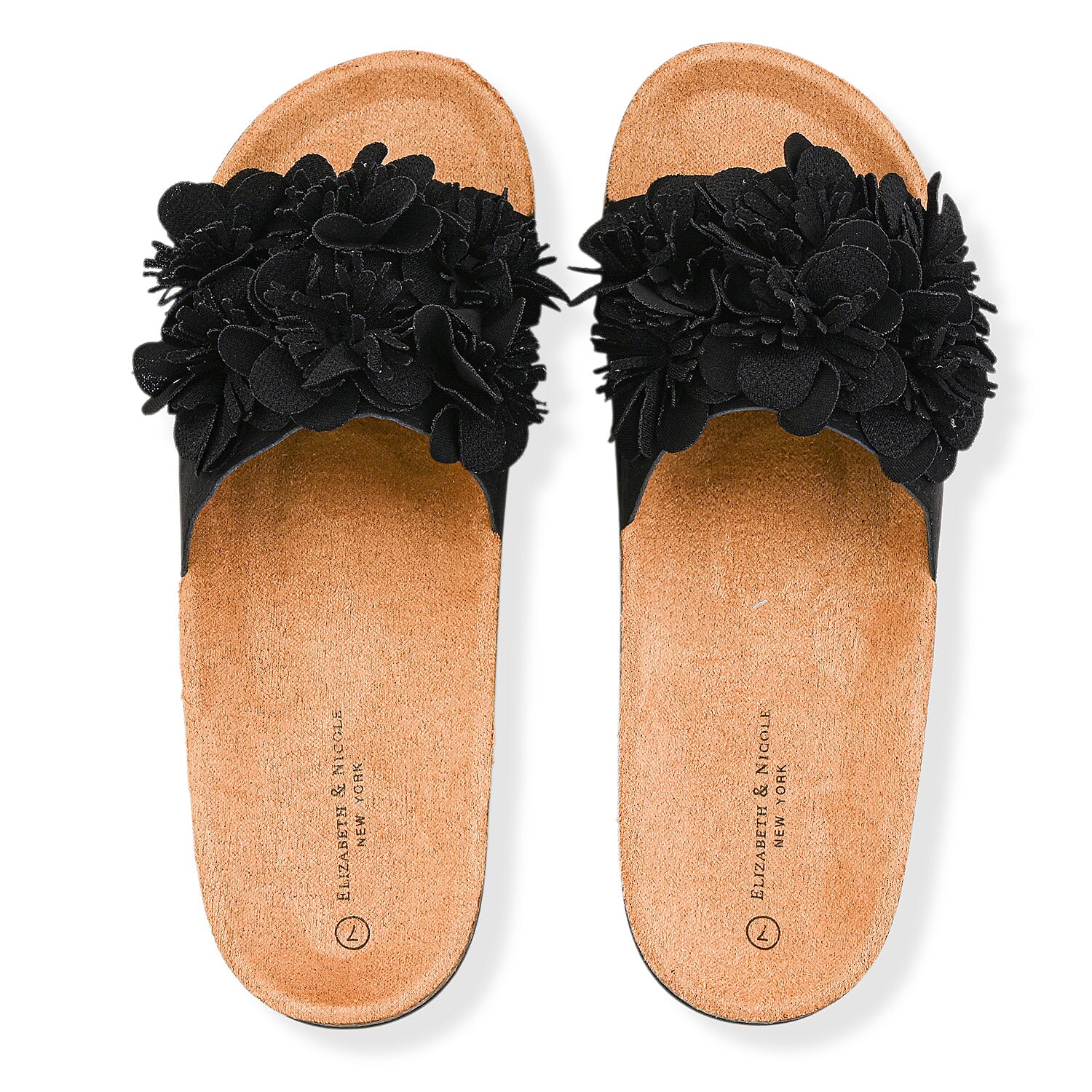 ELIZABETH & NICOLE Black Floral Sandals (Size 6)