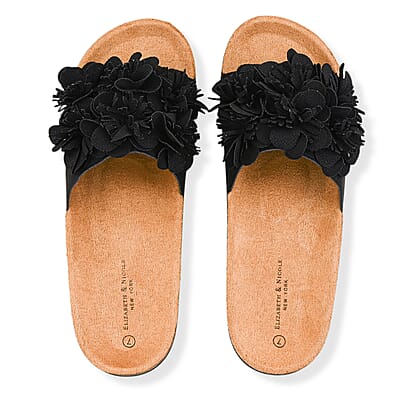 ELIZABETH & NICOLE Black Floral Sandals (Size 6)