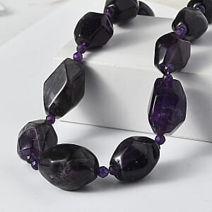 EverTrue African Amethyst 455.00 ctw Tumble Earthline Necklace in Platinum Over 18 Inches 