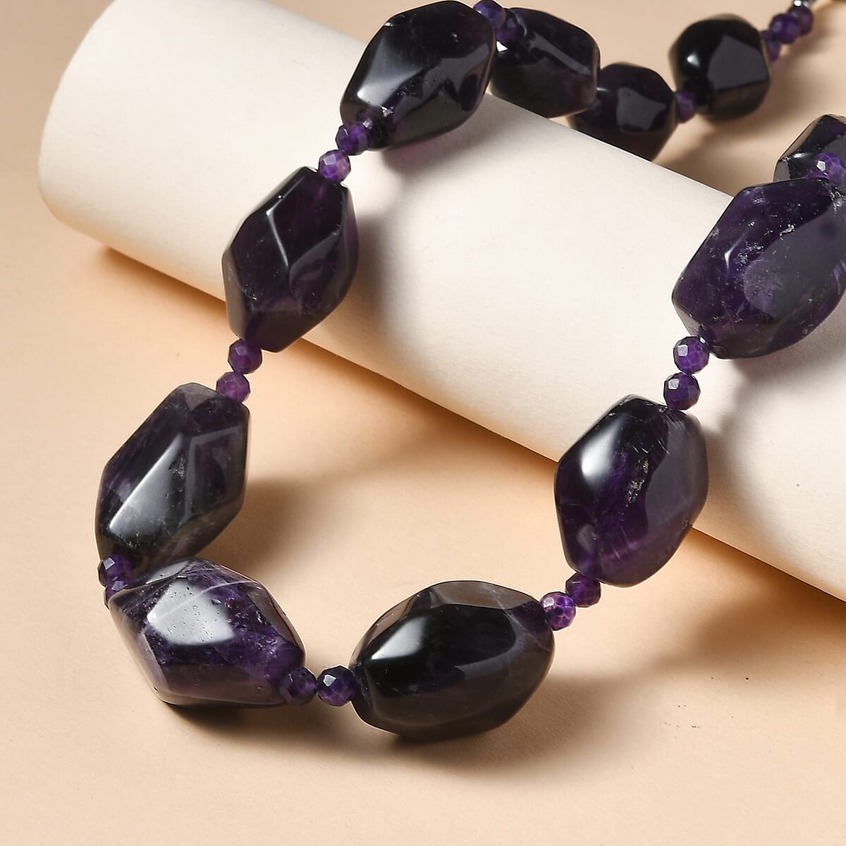 EverTrue African Amethyst 455.00 ctw Tumble Earthline Necklace in Platinum Over 18 Inches  image number 1