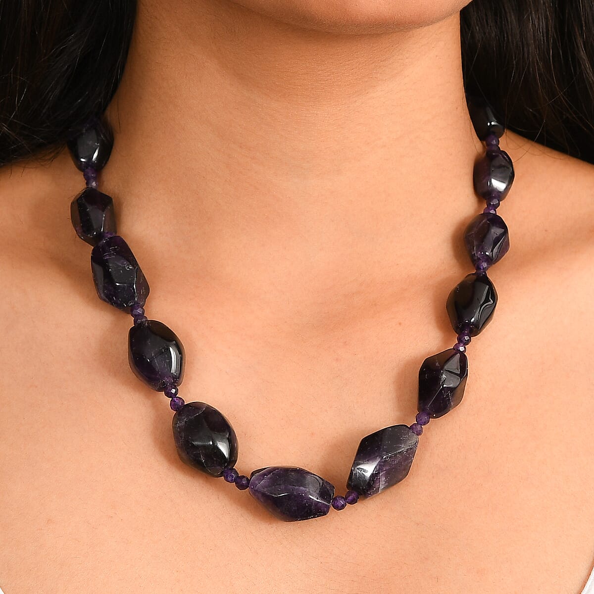 EverTrue African Amethyst 455.00 ctw Tumble Earthline Necklace in Platinum Over 18 Inches  image number 2