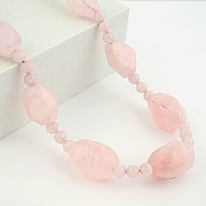 EverTrue Galilea Rose Quartz 310.00 ctw Beaded Necklace (18 Inches) in Platinum Bond