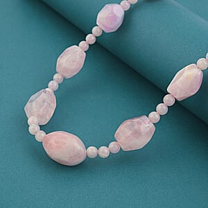 EverTrue Galilea Rose Quartz 310.00 ctw Beaded Necklace (18 Inches) in Platinum Bond