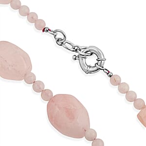 EverTrue Galilea Rose Quartz 310.00 ctw Beaded Necklace (18 Inches) in Platinum Bond