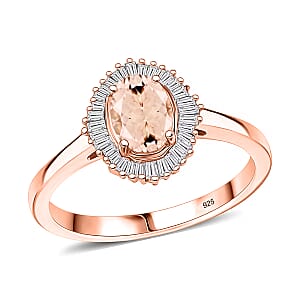 D'Joy Marropino Morganite and Diamond Ring in 18K Vermeil Rose Gold Sterling Silver (Size 10) 1.01 ctw