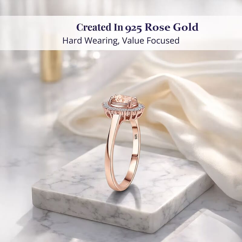 D'Joy Marropino Morganite and Diamond 1.01 ctw Ring in 18K Vermeil Rose Gold Sterling Silver (Size 10) 1