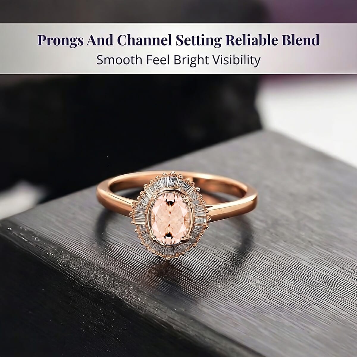 D'Joy Marropino Morganite and Diamond Ring in 18K Vermeil Rose Gold Sterling Silver (Size 10) 1.01 ctw image number 3