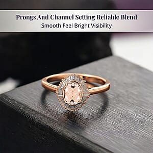 D'Joy Marropino Morganite and Diamond Ring in 18K Vermeil Rose Gold Sterling Silver (Size 10) 1.01 ctw