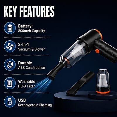 Livmore 2 in 1 Vacuum Cleaner for Home & Car - Black