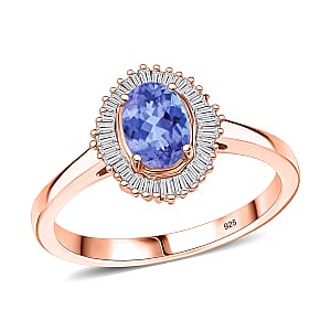 D'Joy Tanzanite and Diamond Ring in 18K Vermeil Rose Gold Over Sterling Silver (Size 10.0) 1.00 ctw