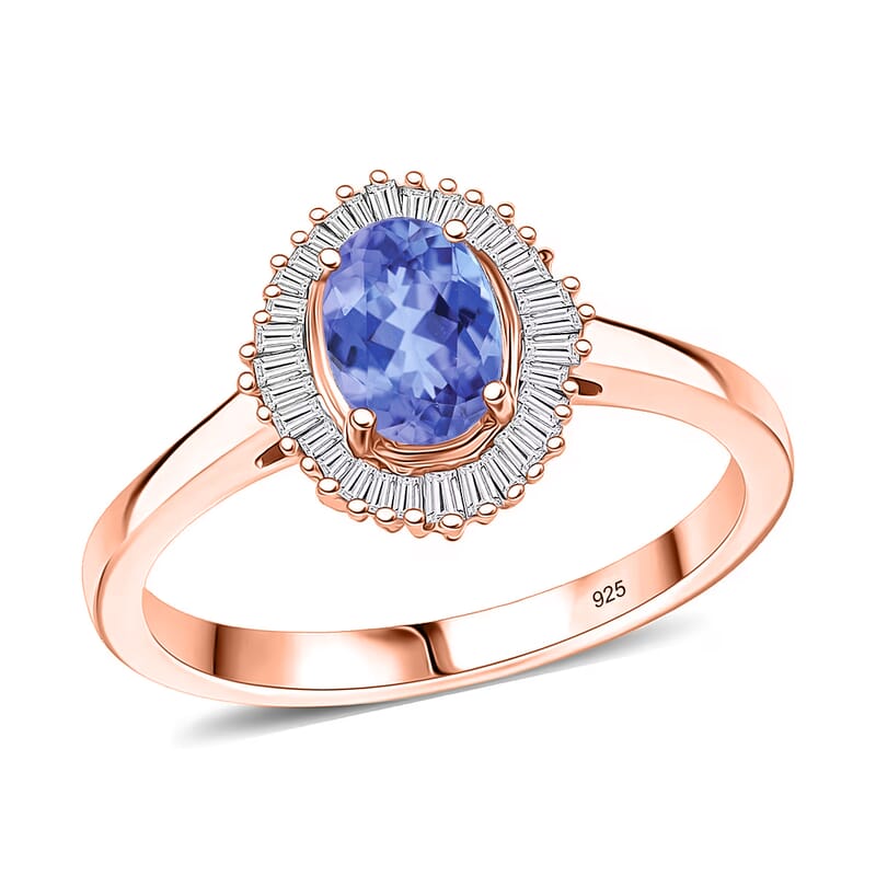 D'Joy Tanzanite and Diamond 1.00 ctw Ring in 18K Vermeil Rose Gold Over Sterling Silver (Size 10.0)