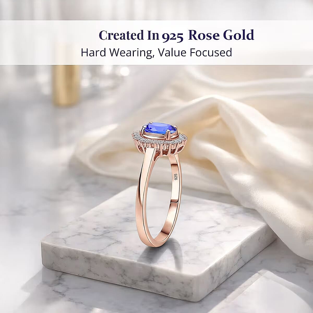 D'Joy Tanzanite and Diamond Ring in 18K Vermeil Rose Gold Over Sterling Silver (Size 10.0) 1.00 ctw image number 2